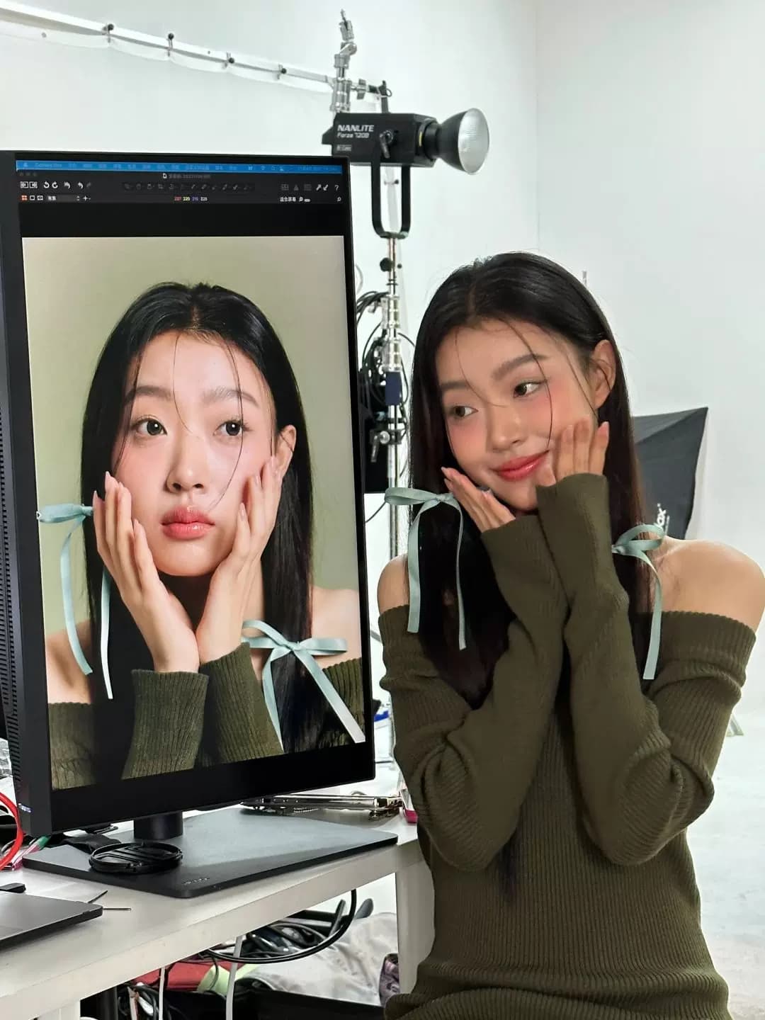 품격 명문 여성 롱 코트 생일 연례 회의 예복 고급 빛 럭셔리 작은 대중 섹시함 오프숄더 니트 드레스 가을 상세 이미지 11