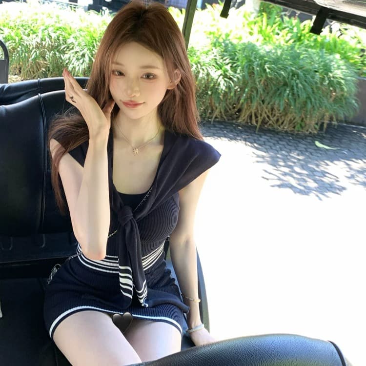 coolline 숲 희 노크 사랑 바보 사설 서비스 순수한 욕망 디스플레이 몸 해군 칼라 몸매 가꾸기 니트 스웨터 드레스 이미지 3