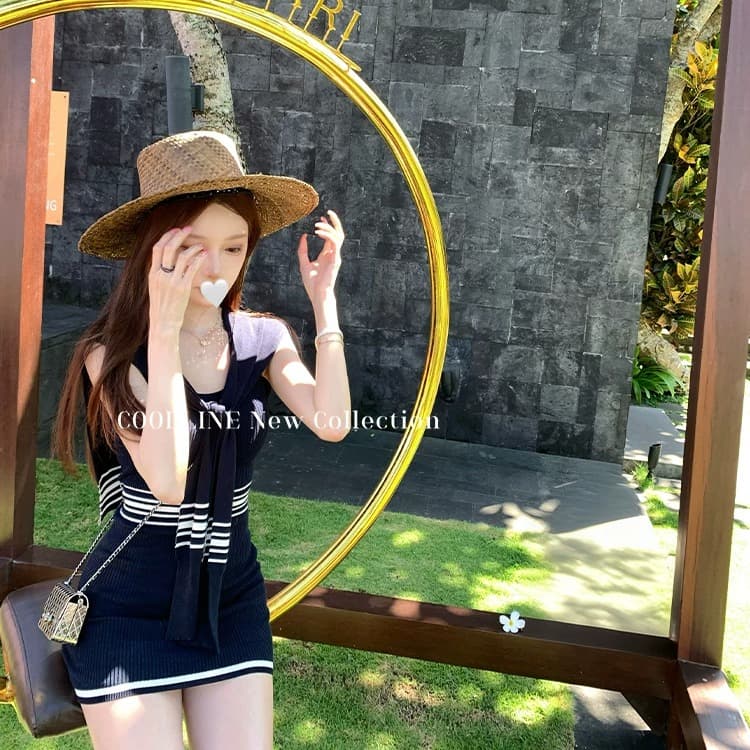 coolline 숲 희 노크 사랑 바보 사설 서비스 순수한 욕망 디스플레이 몸 해군 칼라 몸매 가꾸기 니트 스웨터 드레스 이미지 4