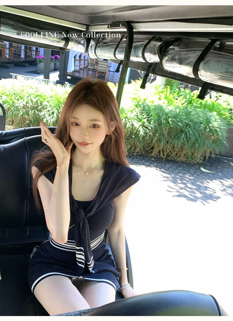coolline 숲 희 노크 사랑 바보 사설 서비스 순수한 욕망 디스플레이 몸 해군 칼라 몸매 가꾸기 니트 스웨터 드레스 상세 이미지 3