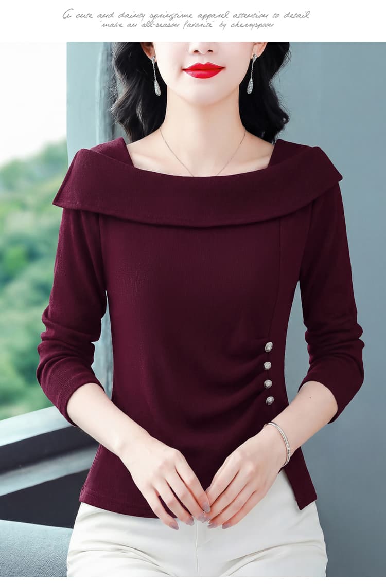 긴팔 티셔츠 여성 2026 년 새로운 봄 여성 의류 긍정적 인 어깨 불규칙 맨위 디자인 센스 긴팔 동정 상세 이미지 18