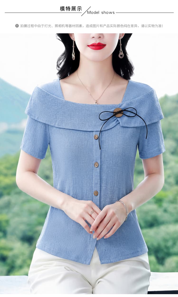 순면 반팔 티셔츠 여성 2026 년 새로운 여름 여성 의류 긍정적 인 어깨 불규칙 맨위 디자인 센스 반소매 동정 상세 이미지 12