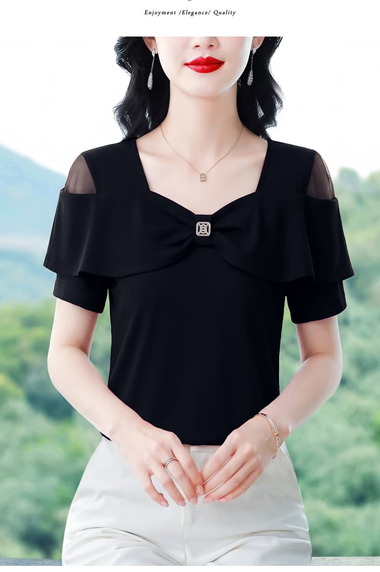순면 반팔 티셔츠 여성 2026 년 새로운 여름 여성 의류 긍정적 인 어깨 불규칙 맨위 디자인 센스 반소매 동정 상세 이미지 25