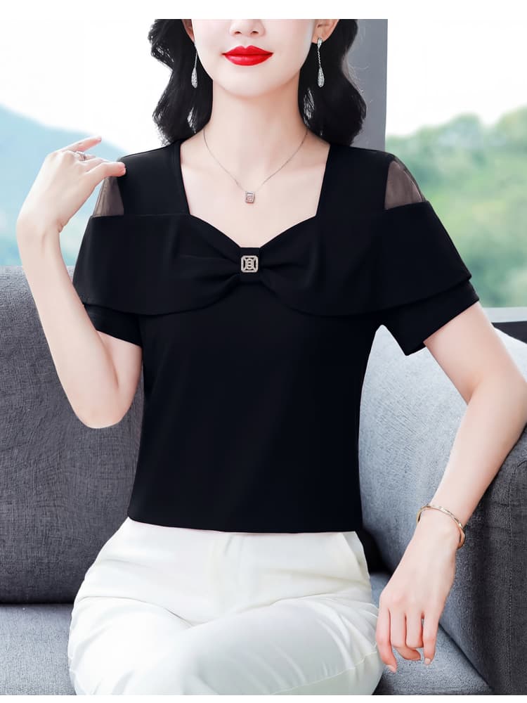 순면 반팔 티셔츠 여성 2026 년 새로운 여름 여성 의류 긍정적 인 어깨 불규칙 맨위 디자인 센스 반소매 동정 상세 이미지 27