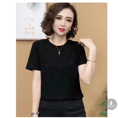 어머니 드레스 라운드 넥 외국 가스 단색 핫픽스 작은 셔츠 패션 여름 반팔 티셔츠 연령 감소 다용도 여성 셔츠 이미지 3