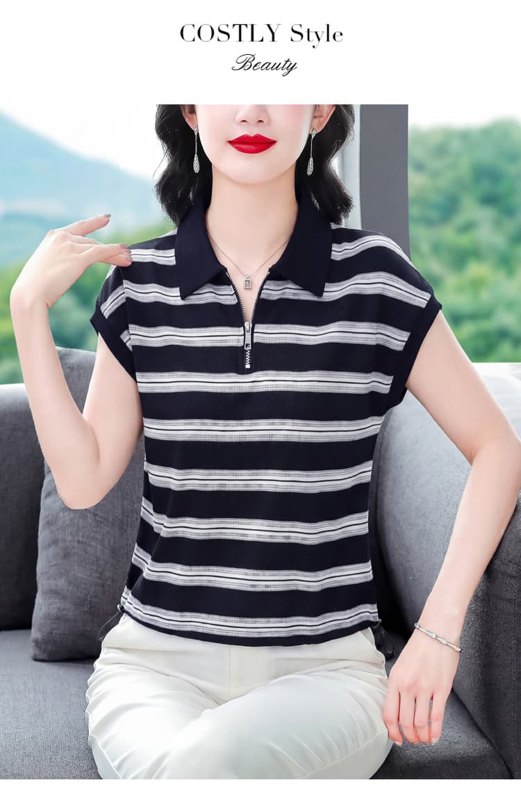 어머니 드레스 라운드 넥 외국 가스 단색 핫픽스 작은 셔츠 패션 여름 반팔 티셔츠 연령 감소 다용도 여성 셔츠 상세 이미지 11