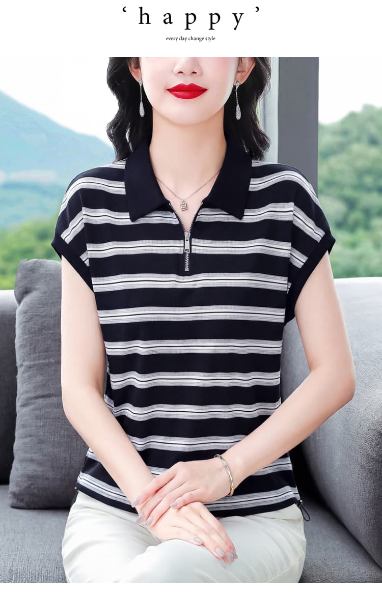 어머니 드레스 라운드 넥 외국 가스 단색 핫픽스 작은 셔츠 패션 여름 반팔 티셔츠 연령 감소 다용도 여성 셔츠 상세 이미지 12