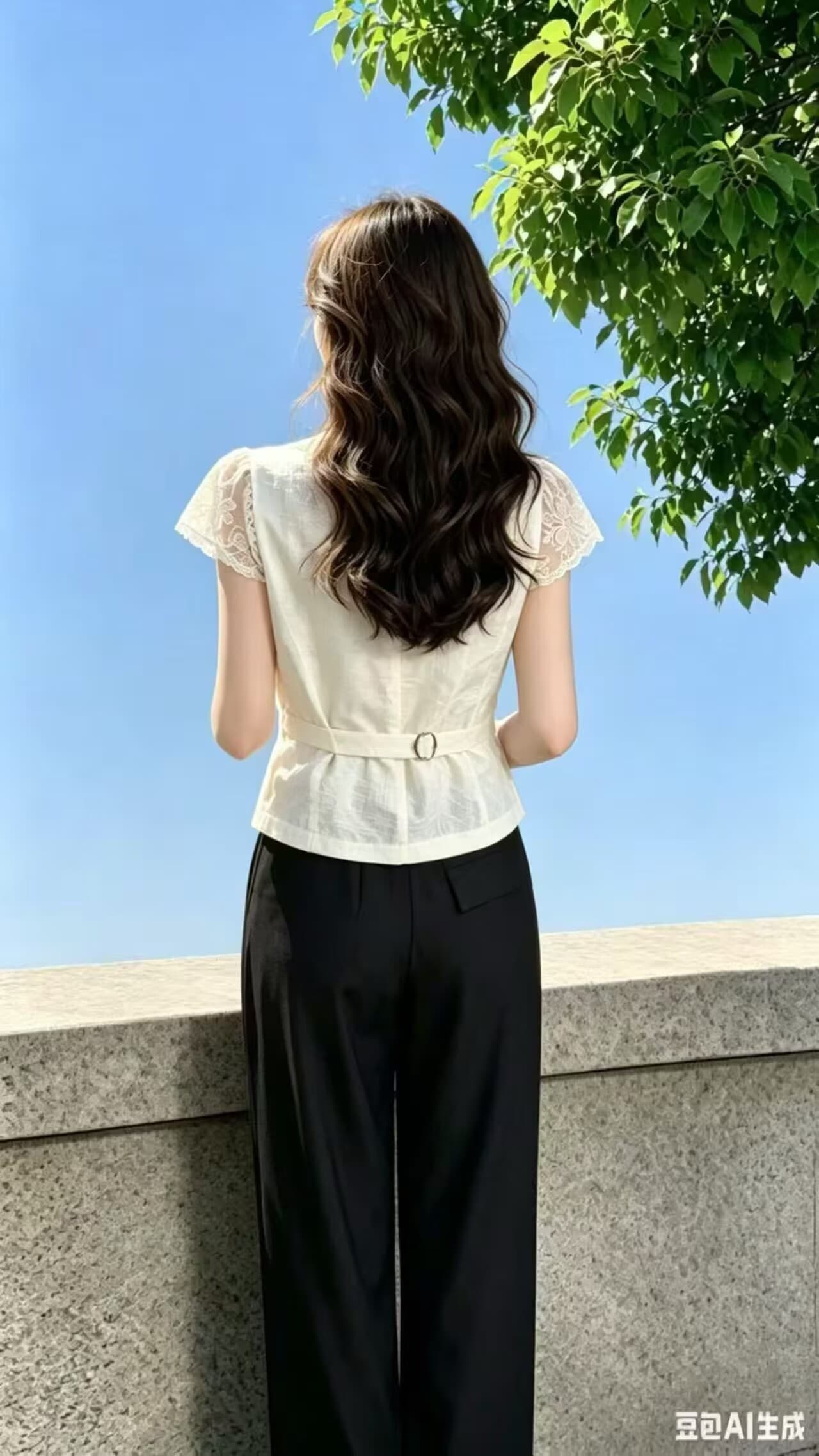 연한 자주색 망사 날다 소매 레이스 셔츠 여성 여름 새로운 싱글 줄 버튼 슬림해 보이는 작은 키 휴가 바람 쇼트 스타일 작은 셔츠 이미지 4