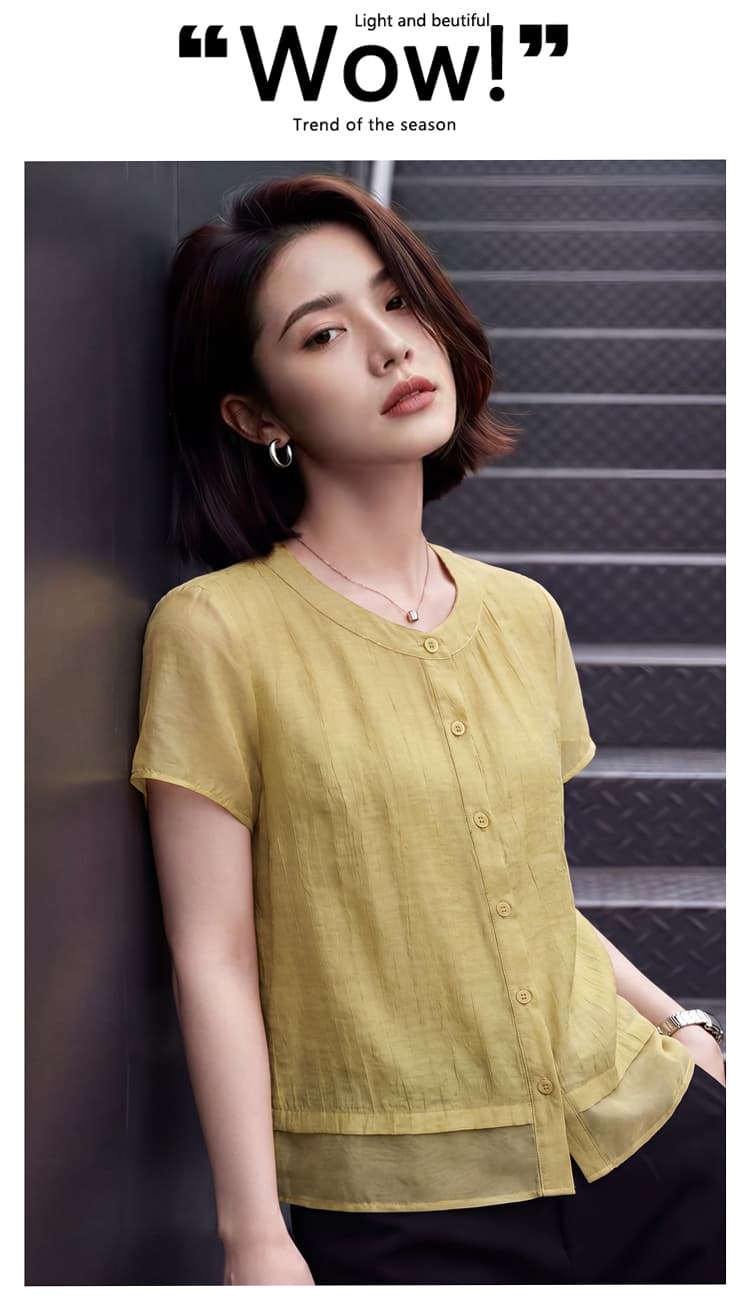 오픈 가디건 새로운 반팔 미니멀리즘 싸움 유럽 실 품격 패션 슬림해 보이는 숨기기 고기 섹션 티셔츠 다용도 캐주얼 맨위 여성 의류 상세 이미지 14