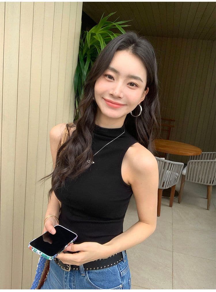 반하이넥 민소매 니트 스웨터 여성 여름 스택 착용 정장 인사이드 가져 가라. 몸매 가꾸기 기본 셔츠 쇼트 스타일 어깨 조끼 맨위 상세 이미지 7
