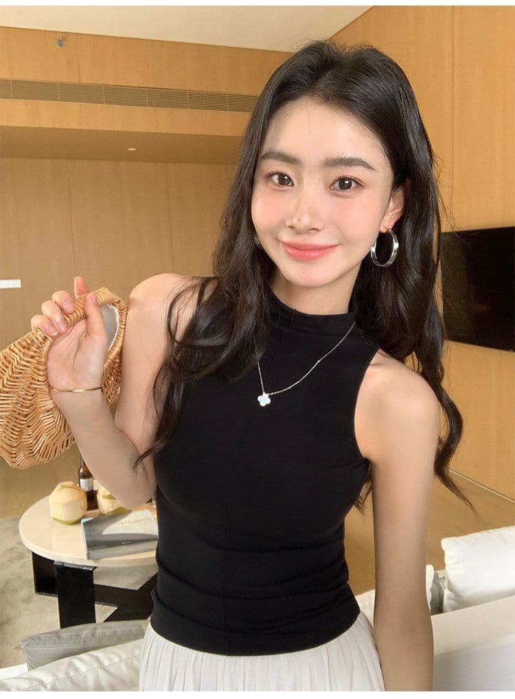 반하이넥 민소매 니트 스웨터 여성 여름 스택 착용 정장 인사이드 가져 가라. 몸매 가꾸기 기본 셔츠 쇼트 스타일 어깨 조끼 맨위 상세 이미지 19