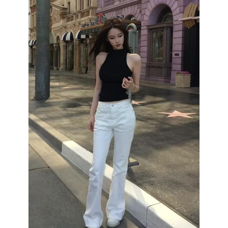 검정색 반하이넥 니트 캐미솔 여름 외출용 인사이드 가져 가라. 아메리칸 핫걸 몸매 가꾸기 쇼트 스타일 민소매 맨위