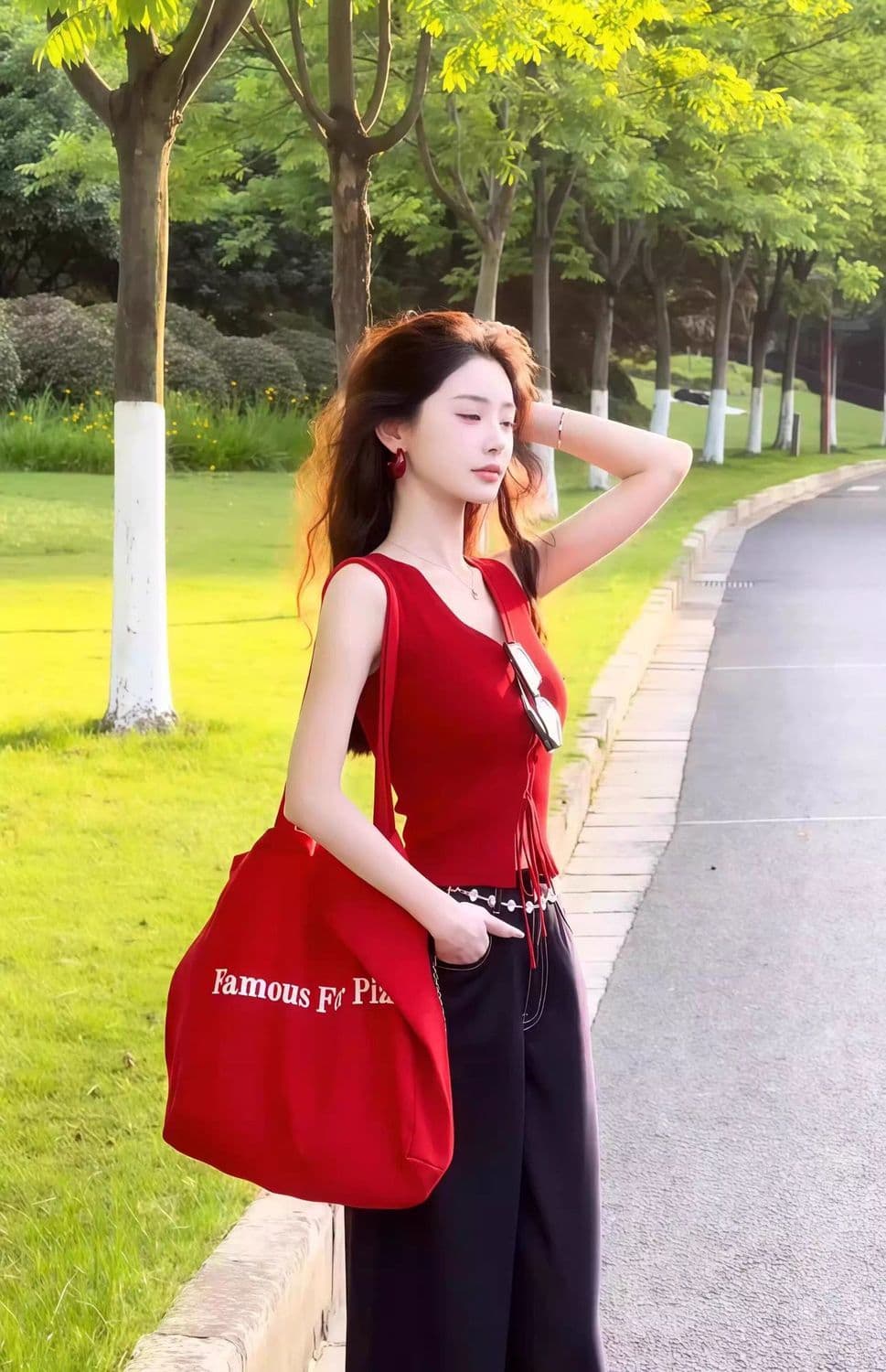 빨간색 슬립 허리 수축 민소매 티셔츠 여성 2026 새로운 여름 도파민 달콤한 매운맛 바람 chic 고급 센스 맨위 상세 이미지 4