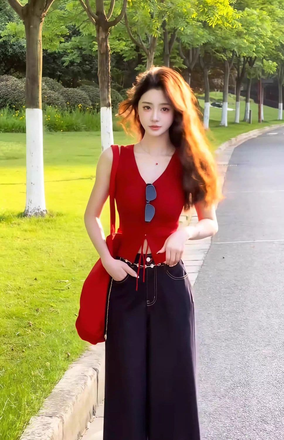 빨간색 슬립 허리 수축 민소매 티셔츠 여성 2026 새로운 여름 도파민 달콤한 매운맛 바람 chic 고급 센스 맨위 상세 이미지 8