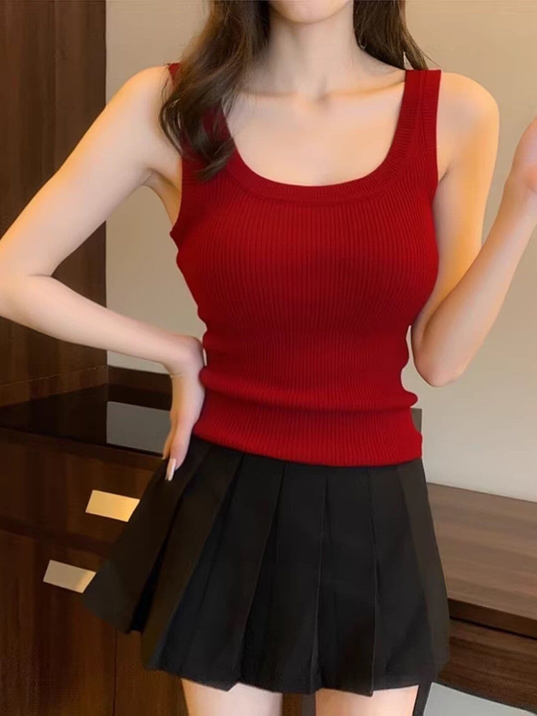 빨간색 캐미솔 인사이드 가져 가라. 정장 여름 표지 대리인 우유 외출용 노출 방지 민소매 만나는 얼음 실크 니트 맨위 상세 이미지 1
