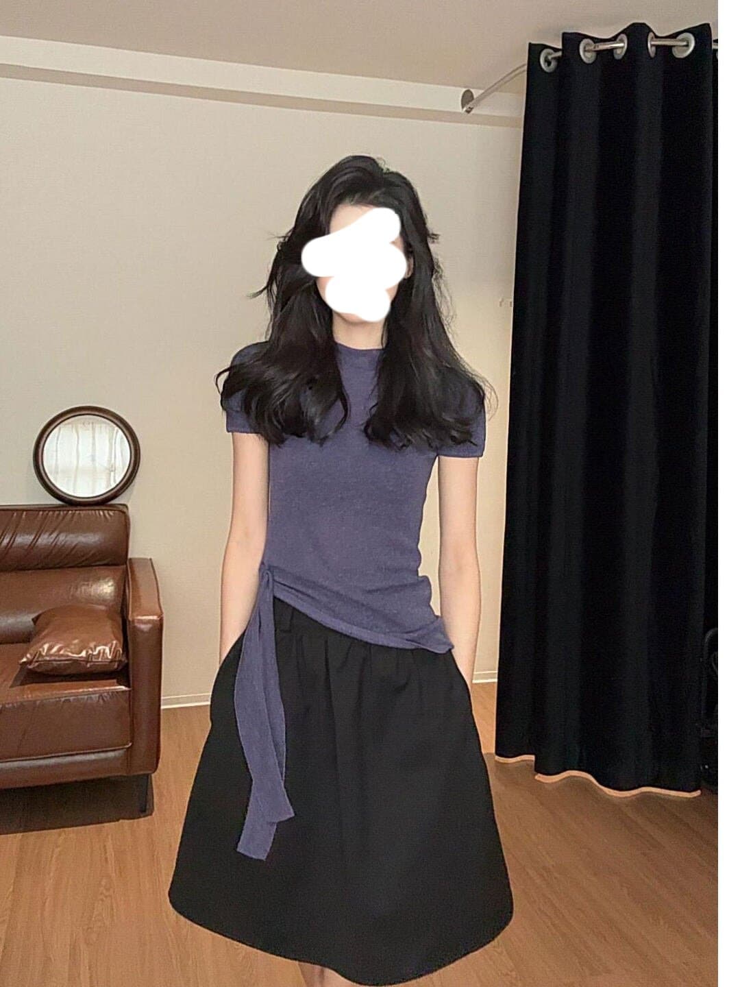 보라색 반하이넥 긍정적 인 어깨 반팔 티셔츠 얼음 실크 니트 스웨터 여성 여름 불규칙 스트랩 몸매 가꾸기 슬림해 보이는 맨위 상세 이미지 5