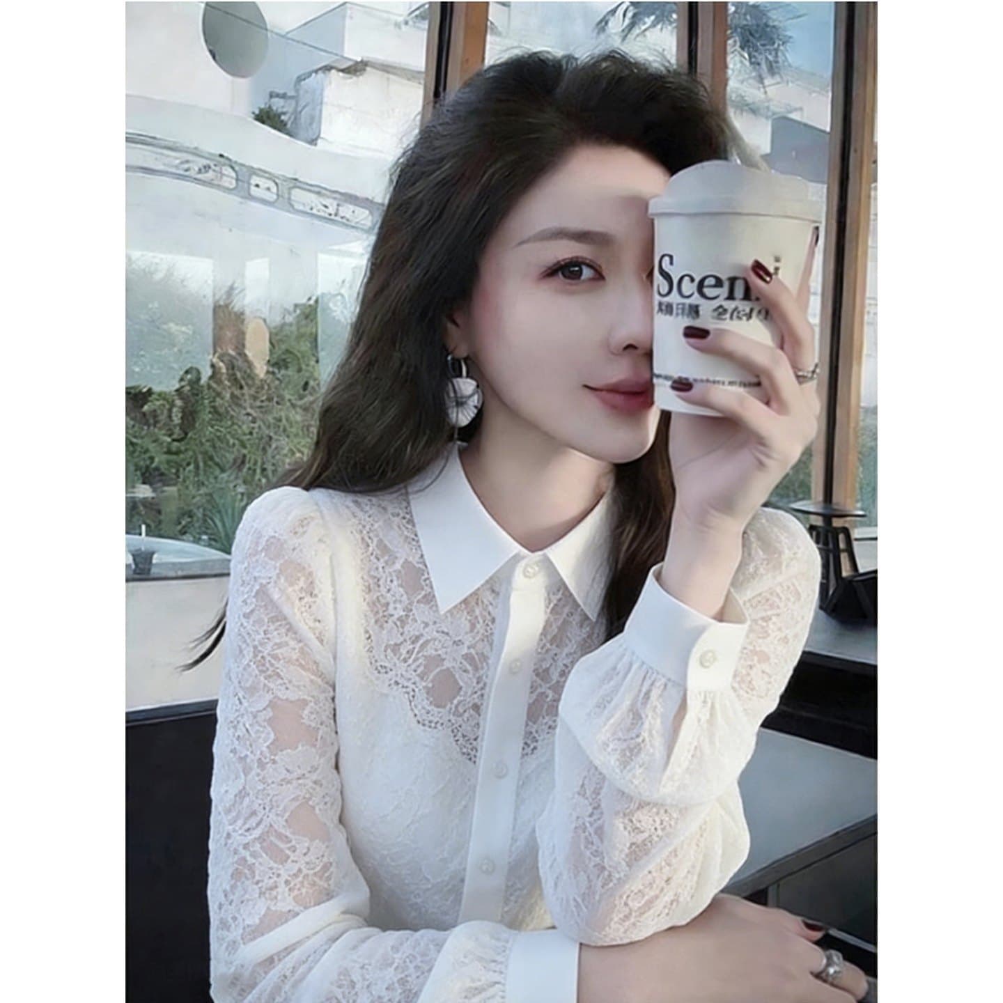 프랑스식 부드러운 바람 화이트 레이스 조각 여성 셔츠 2026 조기 봄 새로운 고유 한 고급 센스 슬림해 보이는 맨위 상세 이미지 7