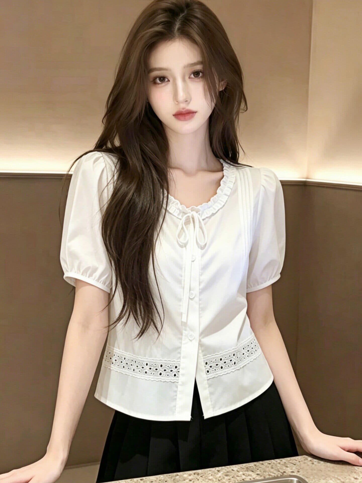 화이트 반팔 셔츠 여자 2026 새로운 여름 프랑스식 슈퍼 화재 연령 감소 자이언트 잘 생긴 여성 맨위 셔츠 상세 이미지 5
