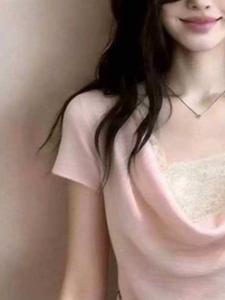 프랑스식 부드러운 레이스 조각 흔들다 칼라 반팔 티셔츠 여성 여름 디자인 센스 작은 대중 고유 한 아름다운 몸매 가꾸기 맨위 상세 이미지 5