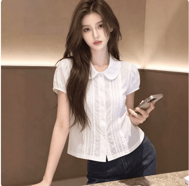 화이트 폴로 칼라 반팔 셔츠 여자 2026 새로운 여름 프랑스식 여성 Chic 매우 요정 ~ 중 맨위 셔츠 서비스