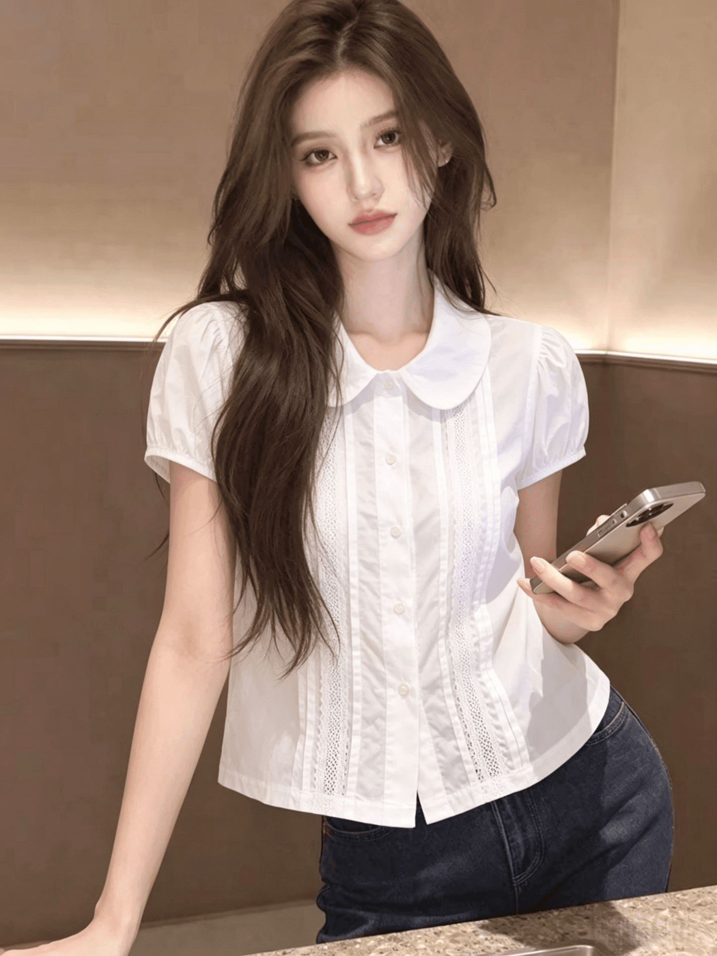 화이트 폴로 칼라 반팔 셔츠 여자 2026 새로운 여름 프랑스식 여성 Chic 매우 요정 ~ 중 맨위 셔츠 서비스 상세 이미지 2