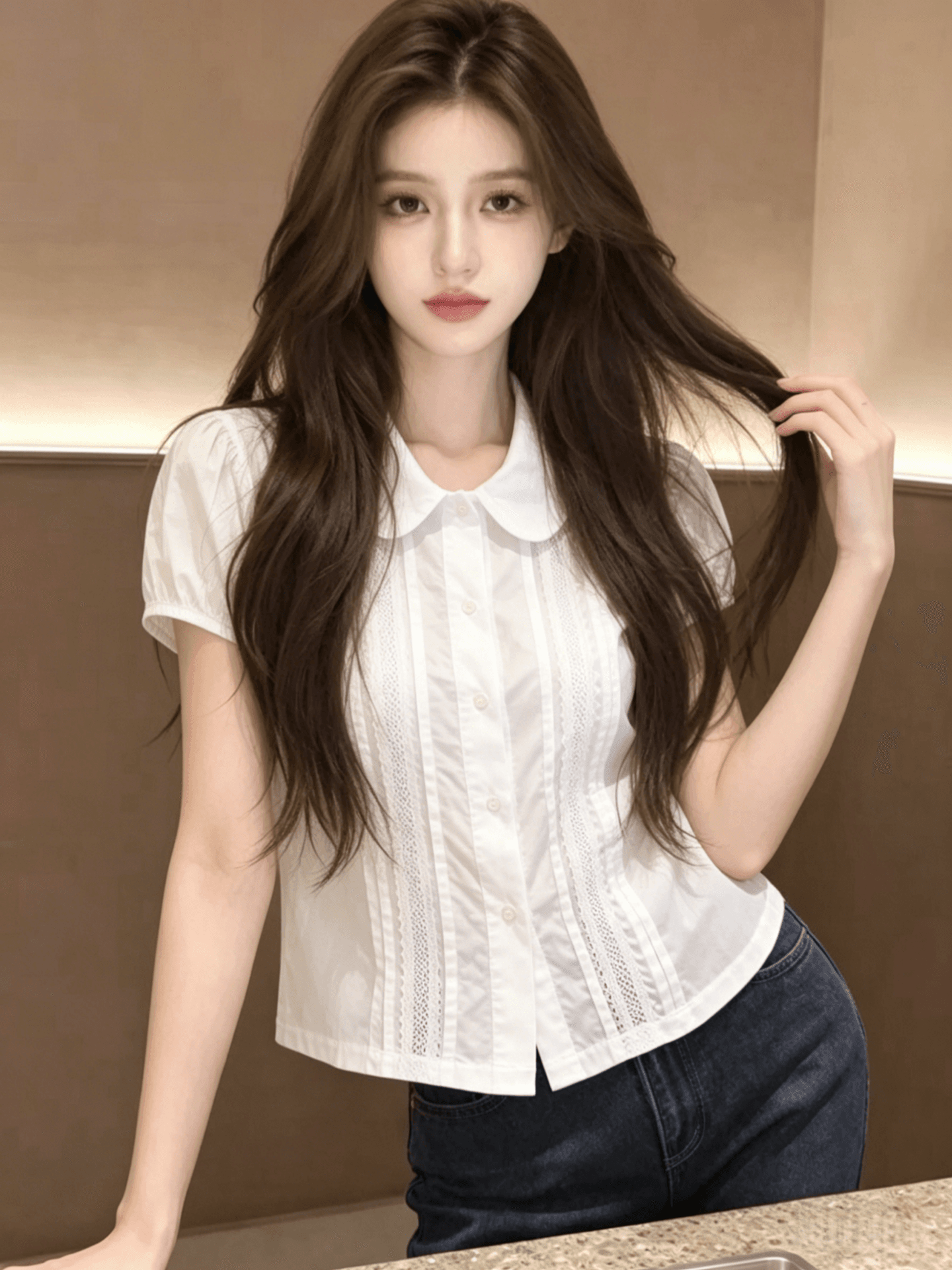 화이트 폴로 칼라 반팔 셔츠 여자 2026 새로운 여름 프랑스식 여성 Chic 매우 요정 ~ 중 맨위 셔츠 서비스 상세 이미지 3