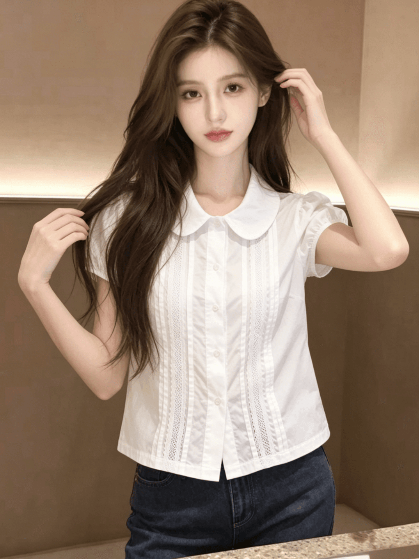 화이트 폴로 칼라 반팔 셔츠 여자 2026 새로운 여름 프랑스식 여성 Chic 매우 요정 ~ 중 맨위 셔츠 서비스 상세 이미지 4