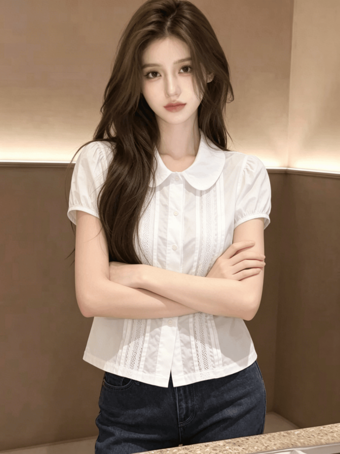 화이트 폴로 칼라 반팔 셔츠 여자 2026 새로운 여름 프랑스식 여성 Chic 매우 요정 ~ 중 맨위 셔츠 서비스 상세 이미지 6