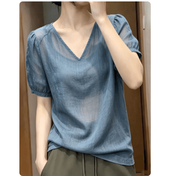 유럽 상품 고급 대기 Chic 홀로우 아웃 캐주얼 맨위 여성 2026 여름 새로운 빛 럭셔리 바람 파란색 부드러운 작은 셔츠 이미지 3