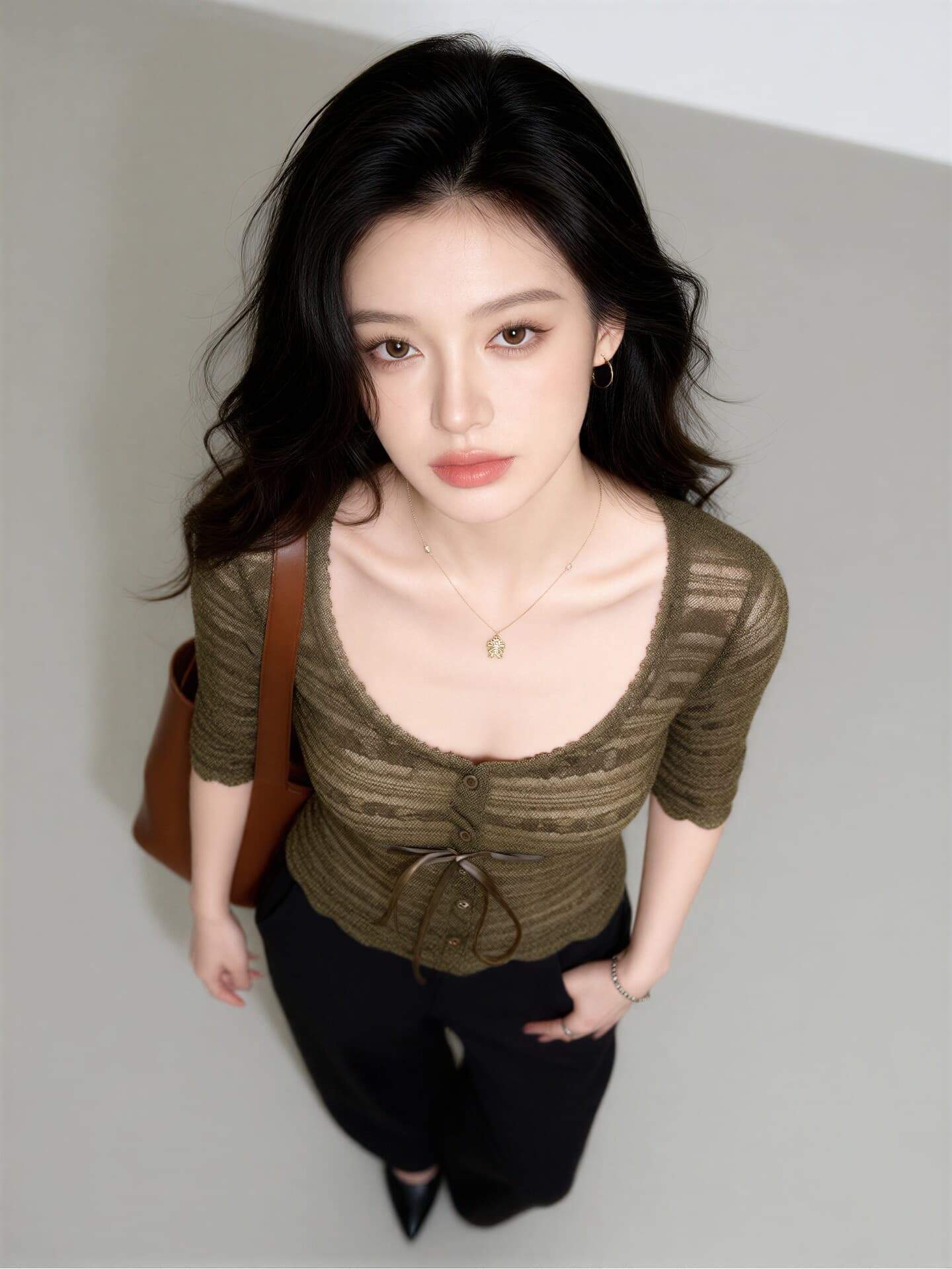 프랑스식 녹색 레이스업 몸매 가꾸기 레이스 티셔츠 여성 2026 새로운 여름 고유 한 자이언트 잘 생긴 사소한 아름다운 맨위 상세 이미지 5