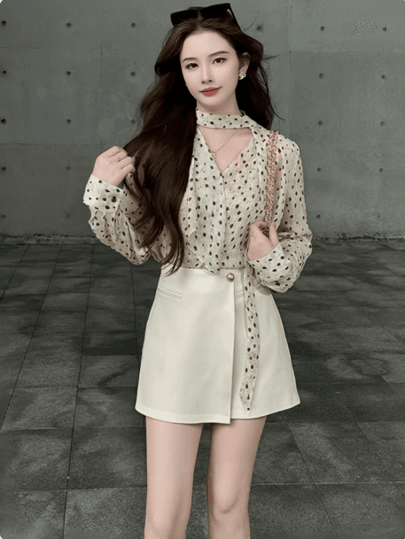 고급 센스 도트 무늬 쉬폰 여성 셔츠 여름 긴팔 프랑스식 빛 요리 한 바람 패션 품격 행침 목 리본 자외선 차단 맨위 이미지 3