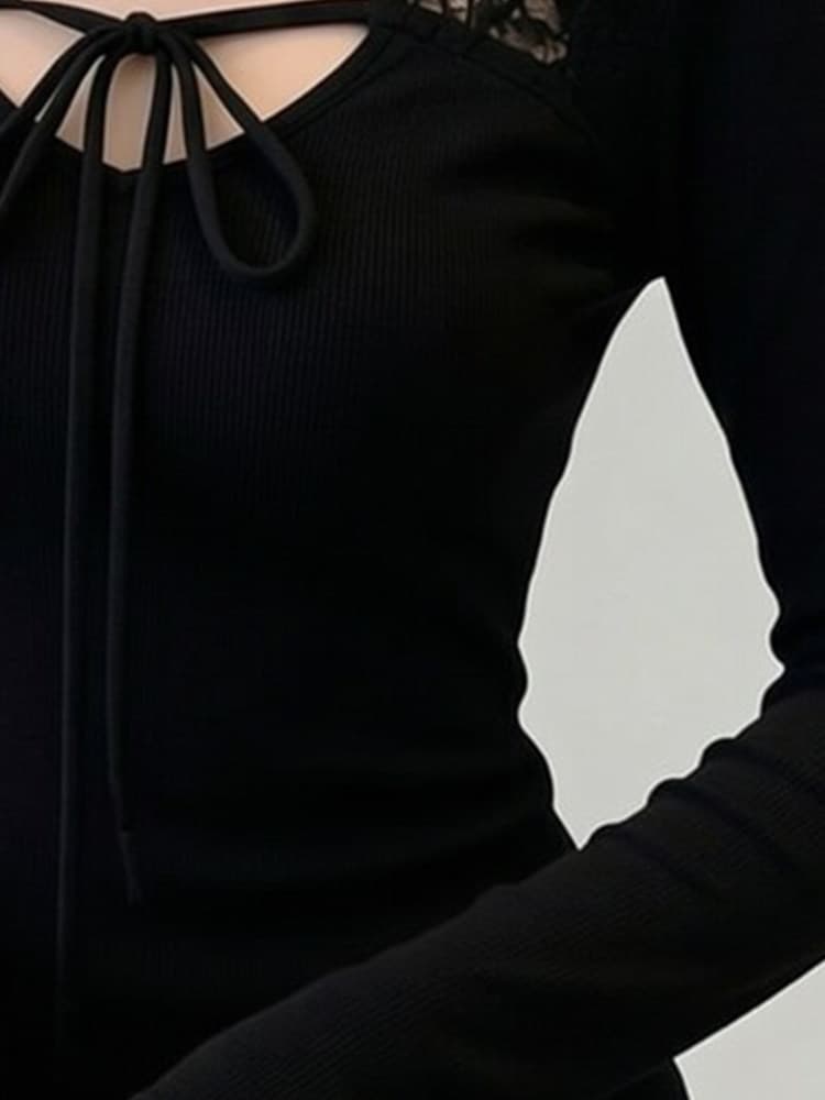 이른 가을 순수한 욕망 섹시함 달콤한 핫걸 레이스 조각 긴팔 티셔츠 여성 기본 셔츠 인사이드 가져 가라. 외출용 미니멀리즘 바람 맨위 상세 이미지 6