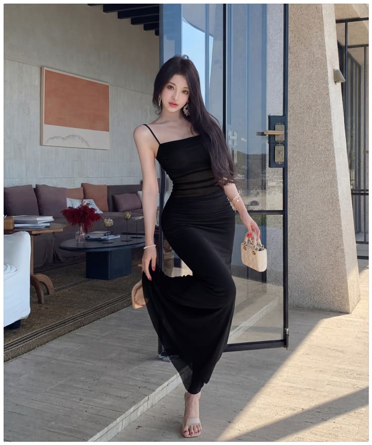 실사 빛 럭셔리 고급 센스 순수한 욕망 핫걸 바람 망사 슬립 여성 드레스 여름 섹시함 몸매 가꾸기 타이트 스커트 롱 스커트 상세 이미지 27