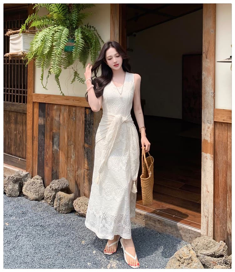 실사 2026 이른 가을 레트로 세련된 V넥 자카드 레이스 조끼 여성 드레스 숄 아름다운 슬림해 보이는 롱 스커트 상세 이미지 8