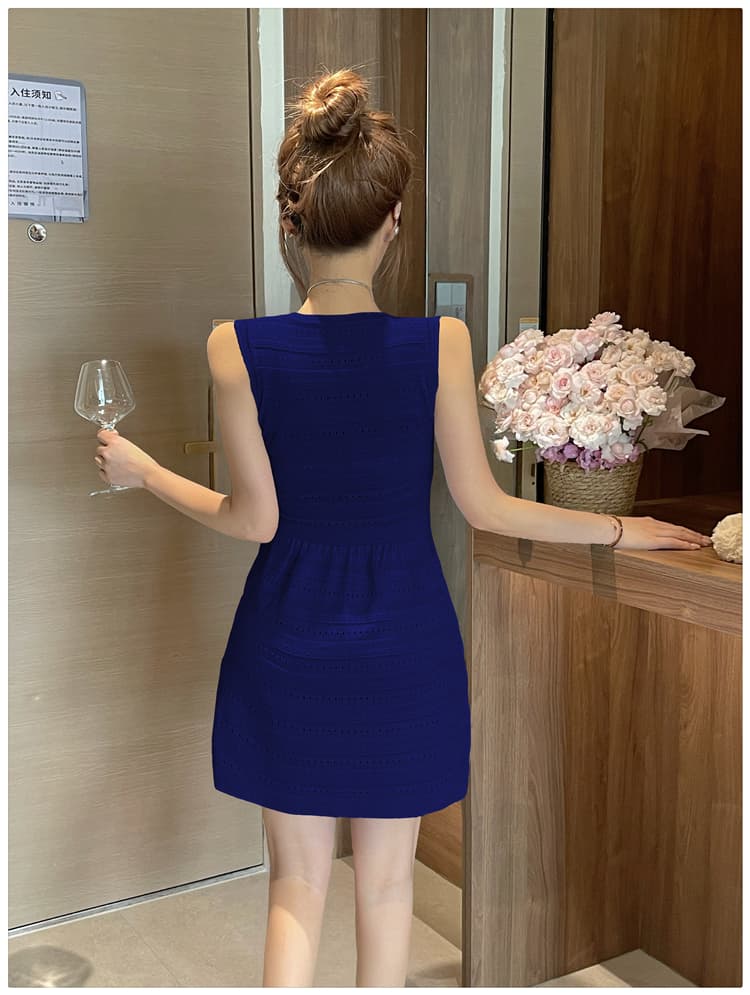 실사 향기로운 芋 보라색 u 칼라 니트 슬립 여성 드레스 여름 몸매 가꾸기 허리 수축 민소매 순수한 욕망 슬림해 보이는 한 마디 미니 스커트 상세 이미지 24