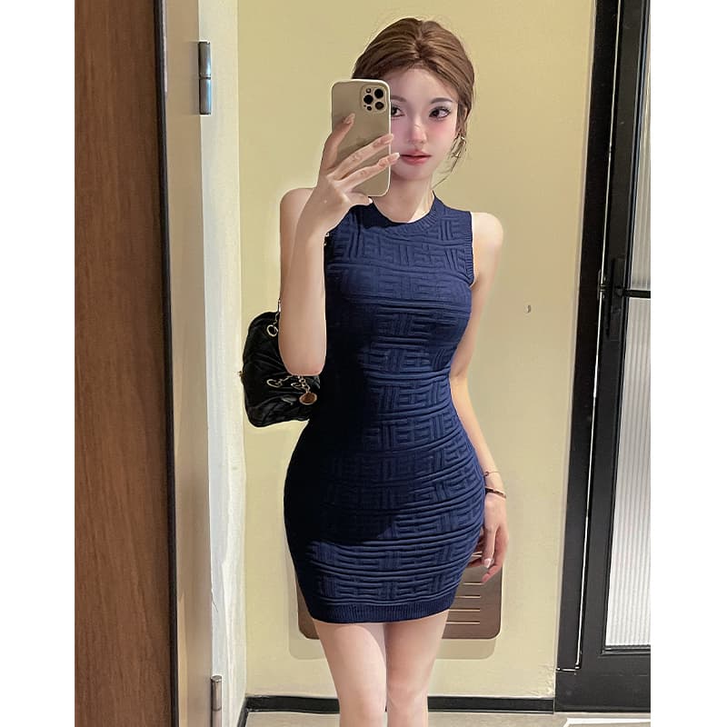 실사 섹시함 로얄 자매 순수한 욕망 핫걸 조끼 타이트 스커트 여성 여름 몸매 가꾸기 디스플레이 몸 니트 드레스 짧은 치마 이미지 2