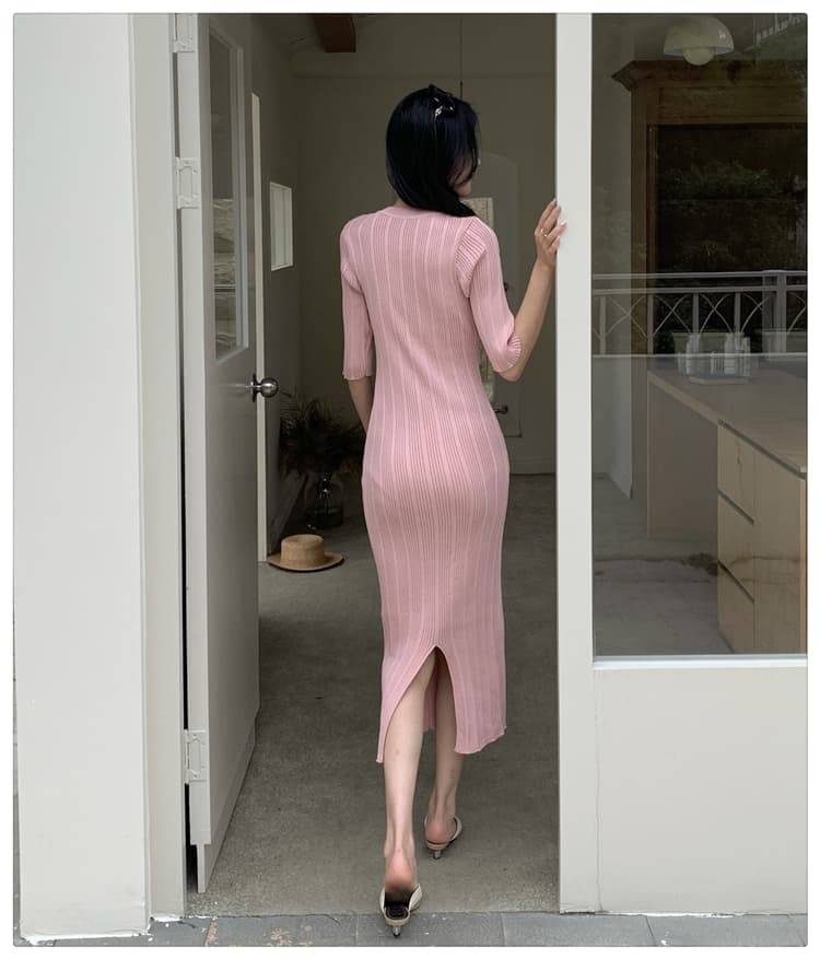 실사 프랑스식 분위기 센스 홀로우 아웃 니트 여성 드레스 여름 몸매 가꾸기 슬림해 보이는 타이트 스커트 아름다운 핫걸 트임 롱 스커트 상세 이미지 10