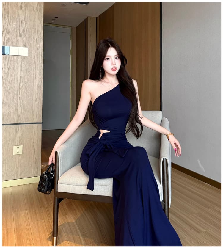 실사 품격 우아함 섹시함 비스듬한 어깨 행침 목 여성 드레스 여름 디자인 센스 리본 타이트 스커트 인어 꼬리 슬림해 보이는 롱 스커트 상세 이미지 13
