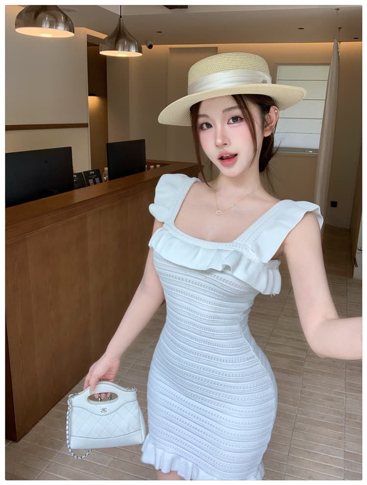 실사 Jiaojiao 길다 달콤함 부드러운 광장 칼라 여성 드레스 여름 디자인 센스 작은 대중 몸매 가꾸기 슬림해 보이는 타이트 스커트 미니 스커트 상세 이미지 13