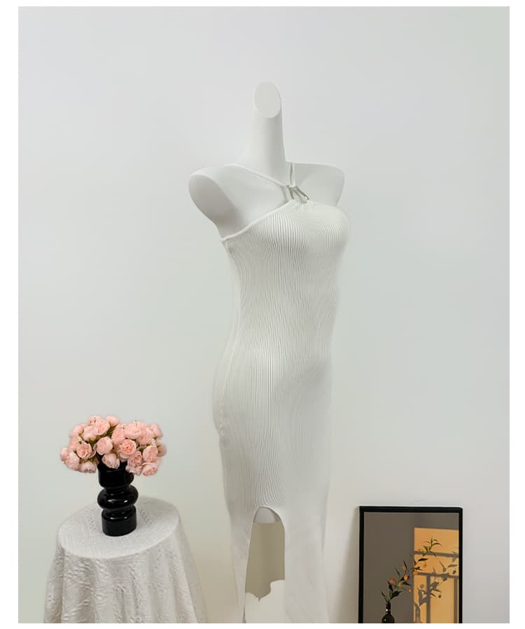 실사 프랑스식 순수한 욕망 행침 목 니트 여성 드레스 여름 아름다운 자이언트 잘 생긴 섹시함 로얄 자매 바람 트임 타이트 스커트 상세 이미지 3