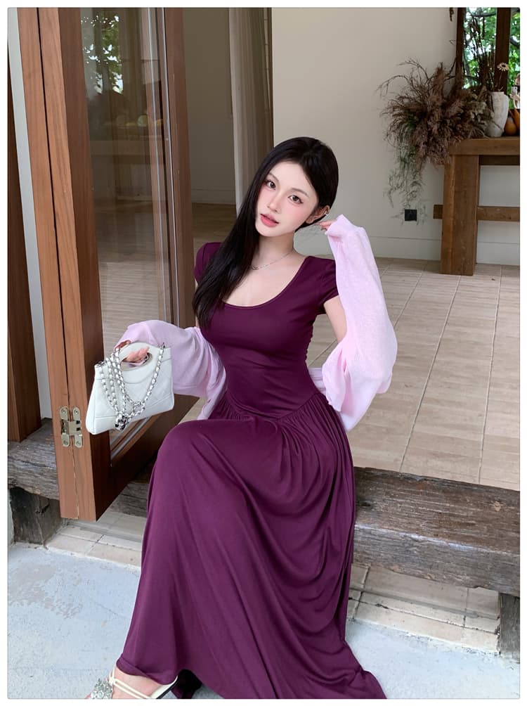 2026 이른 가을 착용 가져 가라. 전체 집합 순수한 욕망 바람 오픈 가디건 반팔 여성 드레스 부드러운 바람 허리 수축 슬림해 보이는 투피스 세트 상세 이미지 12