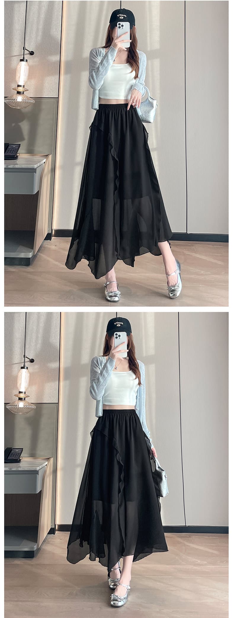 실사 불규칙 화이트 반신 스커트 여성 달콤함 패치워크 꽃무늬 롱 스커트 여름 새로운 하이웨이스트 한 마디 우산 치마 트렌디 상세 이미지 10