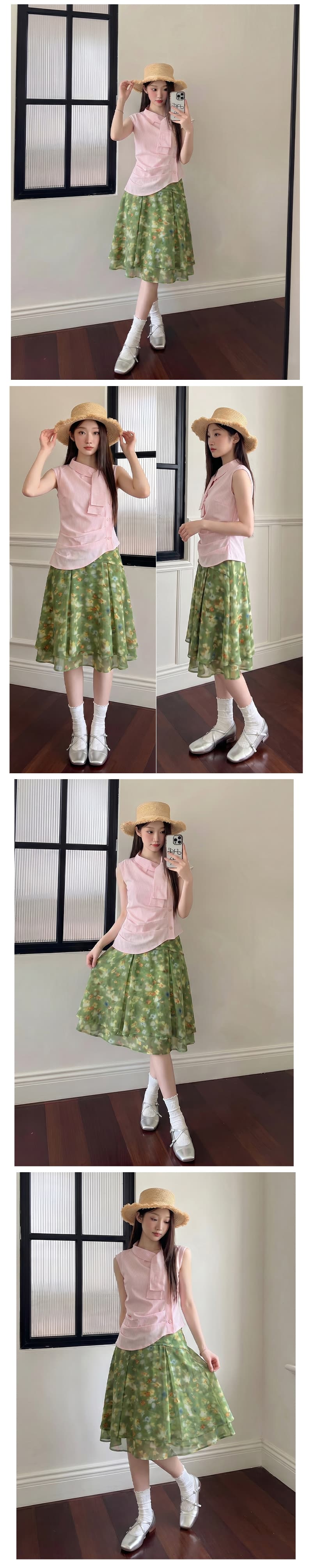 실사 꽃무늬 도트 무늬 미니 스커트 여성 여름 하이웨이스트 불규칙 반신 스커트 이중층 분위기 센스 한 마디 쉬폰 중간 스커트 상세 이미지 11