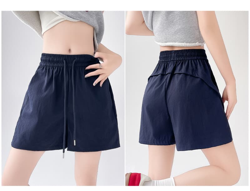 실사 아메리칸 속도 건조한 워크웨어 반바지 여성 여름 하이웨이스트 한 마디 운동 오부 바지 얼음 실크 캐주얼 와이드 레그 팬츠 어린이 상세 이미지 3