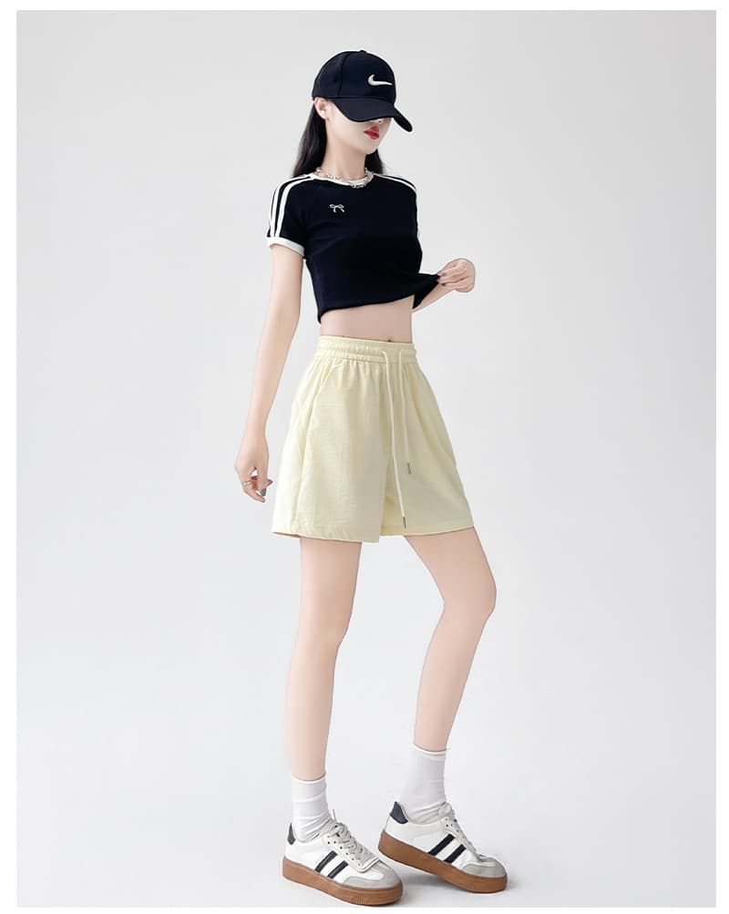 실사 아메리칸 속도 건조한 워크웨어 반바지 여성 여름 하이웨이스트 한 마디 운동 오부 바지 얼음 실크 캐주얼 와이드 레그 팬츠 어린이 상세 이미지 21