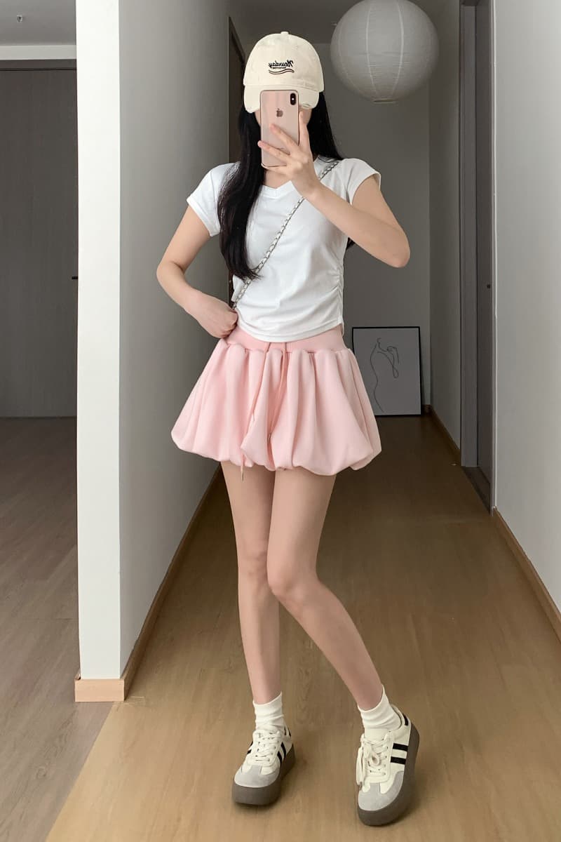 실사 여름 새로운 발레 바람 꽃밭 퍼프 스커트 여성 하이웨이스트 리브 작은 대중 디자인 다용도 캐주얼 A라인 스커트 이미지 7
