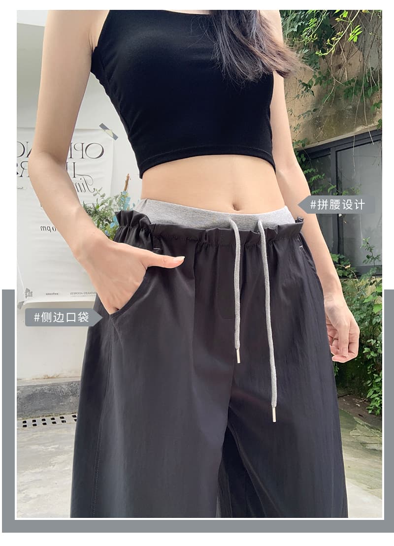 아메리칸 펌프 로프 배색 하이웨이스트 와이드 레깅스 바지 여름 루즈핏 도루 센스 느긋한 바람 스트레이트 팬츠 다용도 도루 센스 무 바지 상세 이미지 3