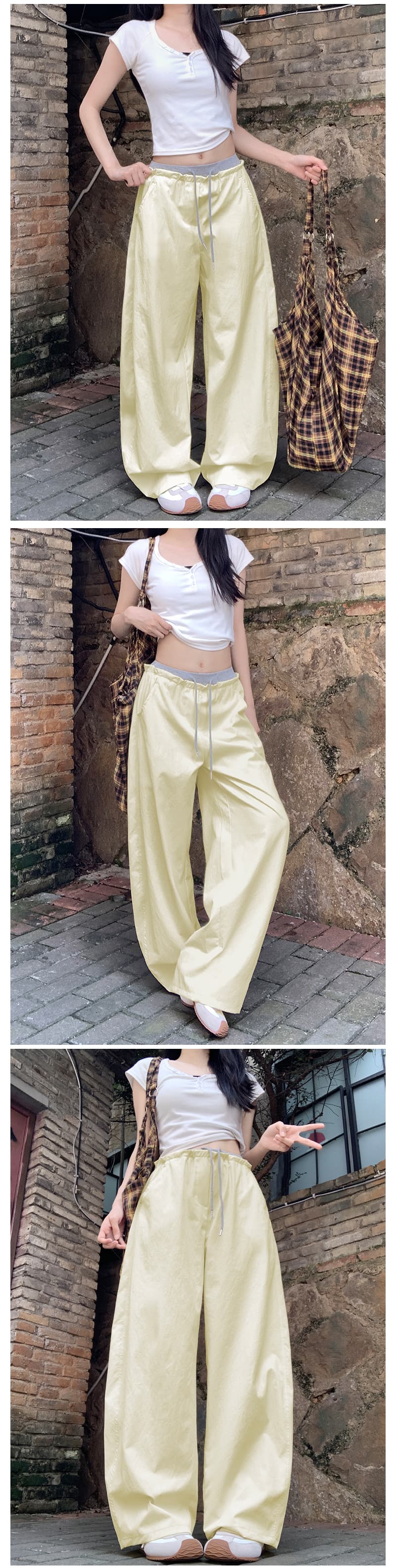 아메리칸 펌프 로프 배색 하이웨이스트 와이드 레깅스 바지 여름 루즈핏 도루 센스 느긋한 바람 스트레이트 팬츠 다용도 도루 센스 무 바지 상세 이미지 17