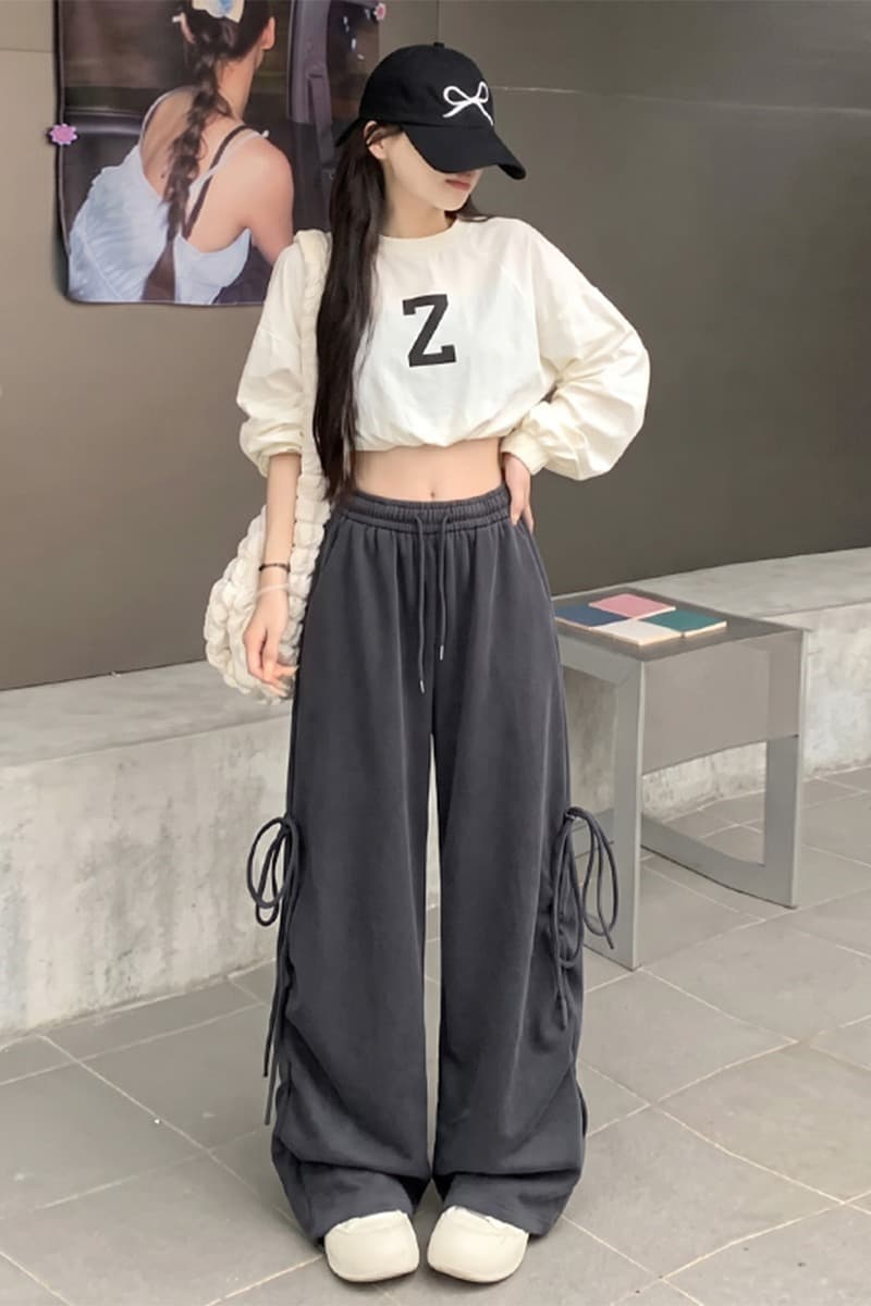 실사 회색 연령 감소 낙하산 운동 바지 가을 겨울 넓은 다리 아메리칸 재즈 요가 스트리트 댄스 캐주얼 긴 바지 여성 이미지 7