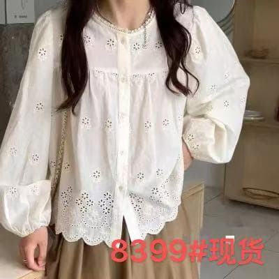 한 부서 ins 바람 긴팔 셔츠 봄 가을 새로운 프랑스식 레트로 홀로우 아웃 자수 루즈핏 슬림해 보이는 맨위